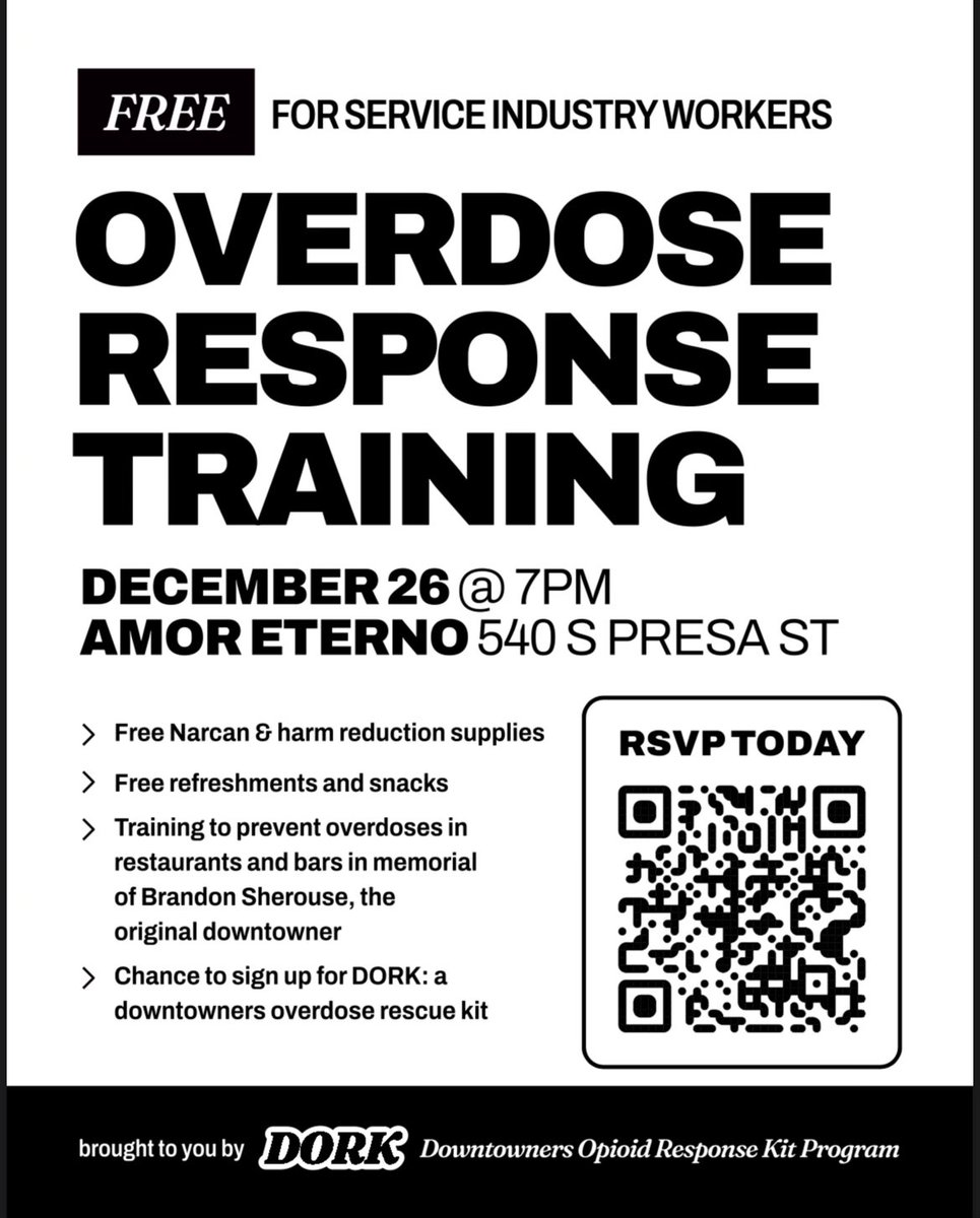 CleanGuayabera's tweet photo. Something really cool that had been talked about is actually happening and I’m proud to offer @amoreterno_sa as the first training location to all industry workers to learn more about life saving harm reduction in honor of my great friend Brandon Sherhouse. Spread the word! https://t.co/o7icWgnyYj