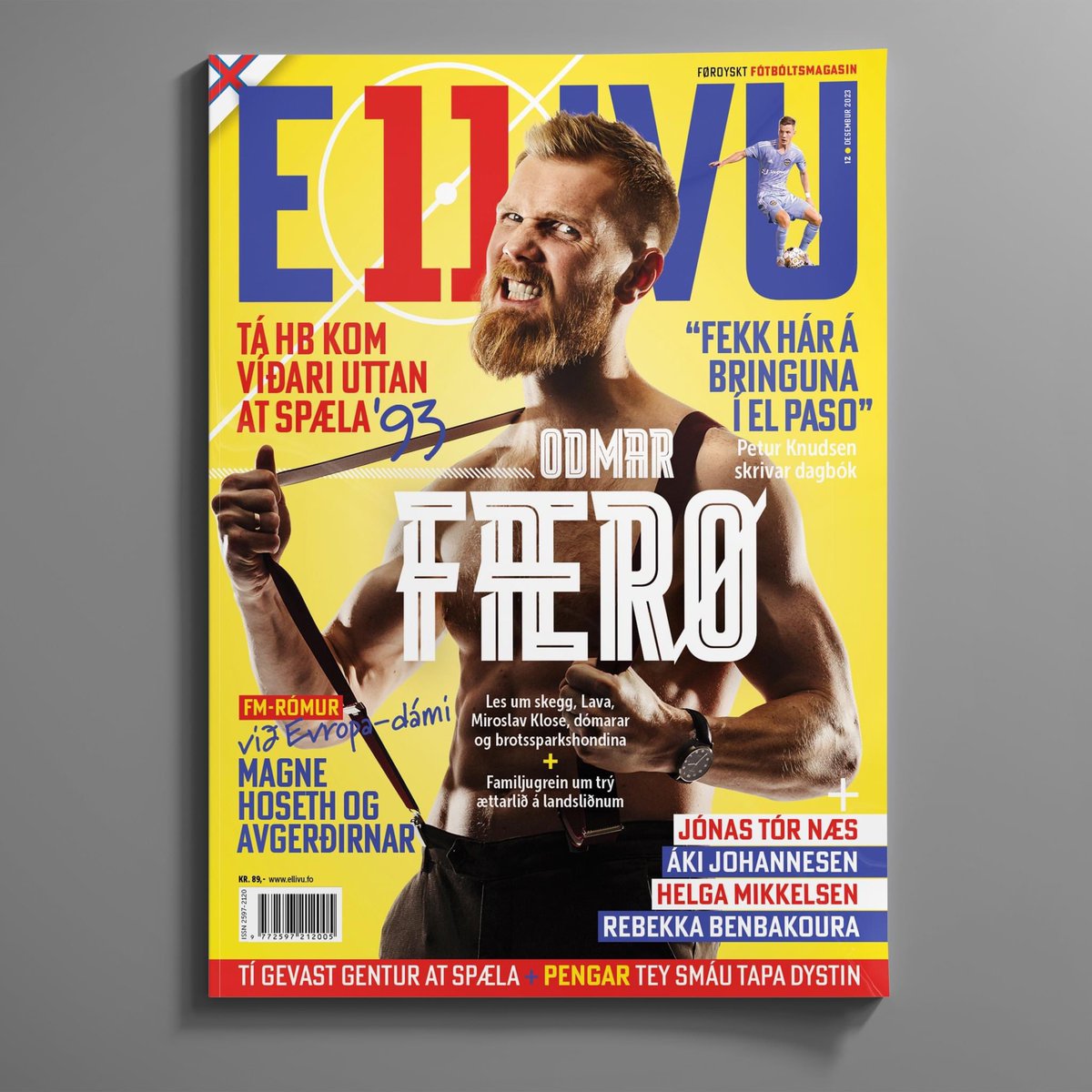 Front page of the 12th edition of Ellivu - a Faroese 🇫🇴 football magazine . Main story is about national central defender Odmar Færø. He is a third generation of Odmar Færø who has represented the national team. #football #magazin #FRONTPAGE