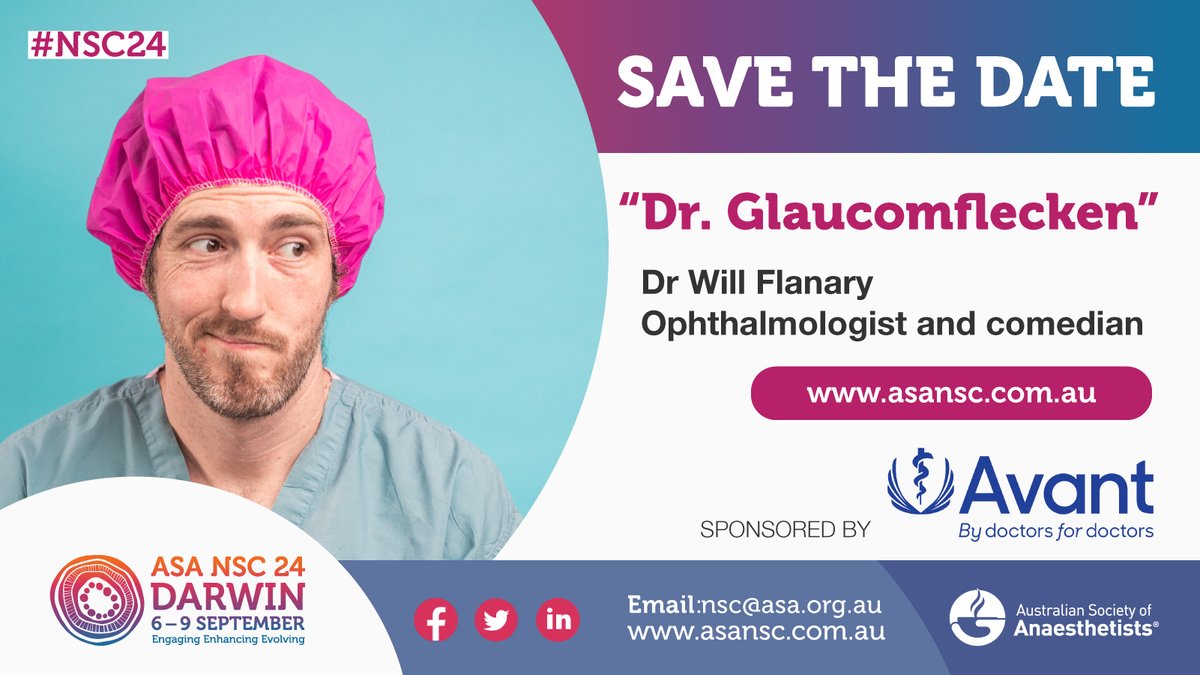 Guess who's coming to Darwin? Register your interest and view more speaker details here: asansc.com.au #NSC24 #anaethesia @DGlaucomflecken