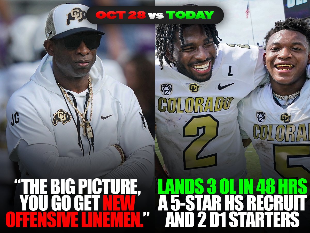 bluebloodsbias's tweet photo. After Colorado lost to UCLA, Deion Sanders called out his Offensive Line for their subpar play & promised to overhaul the unit this offseason...
The media immediately accused Coach Prime of throwing his players under the bus. The Buffaloes went 0-4 after this, & many claimed that NO RECRUIT would want to play for Deion now.
Fast forward to today, and Colorado just landed 3 MAJOR Offensive Linemen in a 48 hour span:
π Jordan Seaton, the #1 HS OT in the Nation
π Tyler Johnson, an All-Big12 Offensive Guard that only gave up 2 Sacks in 800 Snaps at Houston
π Yakiri Walker, Starting Center from UConn
And the Buffs are JUST getting started π
Deion is assembling the SECRET SERVICE to protect Shedeur next season πͺ
Promises made, Promises kept.