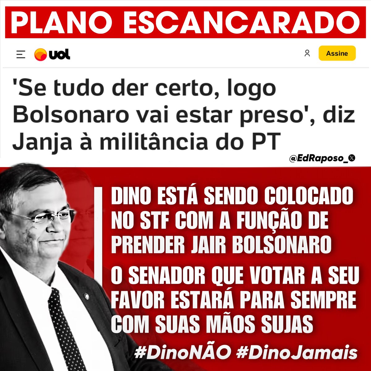EdRaposo_'s tweet photo. A blogueirinha deslumbrada entregou o plano sem querer. 

A responsabilidade de cada senador acaba de aumentar, e muito. A aprovação de Dino terá a prisão inconsequente de Bolsonaro como resultado. 

Depois não adianta dizer que não sabia. Isso não tem como acabar bem. https://t.co/BVXQJO4v8s