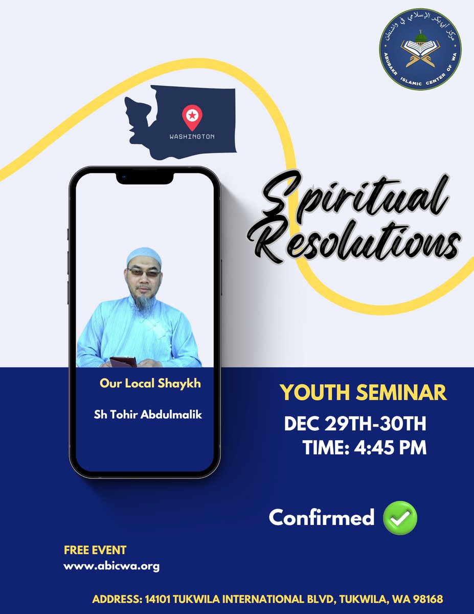 abicwa's tweet photo. 🔔We're honored and excited to have Shaykh Tohir Abdulmalik join us for our “Spiritual Resolutions” conference. Don’t miss out‼️
مرحبا يا شيخ 

#YouthConference #Seminar #Confirmed https://t.co/jcyH37m8dE