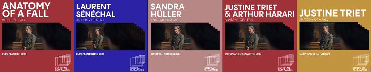 🏆 🇪🇺 🏆 🇪🇺 🏆 🇪🇺 🏆 🇪🇺 🏆 🇪🇺 A total triumph for 'Anatomy of a Fall' tonight at the 2023 #EuropeanFilmAwards with 5⃣ exceptional wins! 🏆 Best Film 🏆 Best Director 🏆 Best Screenplay for #JustineTriet & #ArthurHarari 🏆 Best Actress for #SandraHüller 🏆 Best