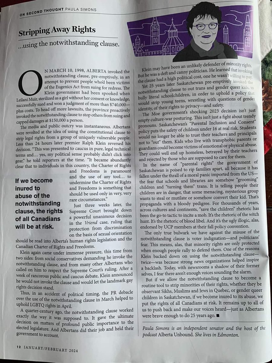 Thanjs to @Kevin_VanTighem bringing this to my attention  Latest edition of @albertaviews magazine with 'Democracy Under Threat'. Essential reading for anyone concerned about where #Alberta is and where we are going. Senator Paula Simons' column -  pulls no punches. Subscribe!