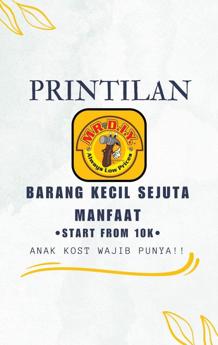Ucstoreee's tweet photo. Printilan "MR D.I.Y" barang kecil sejuta manfaat !!
start form 10k

— a thread https://t.co/54BlnpRu9W