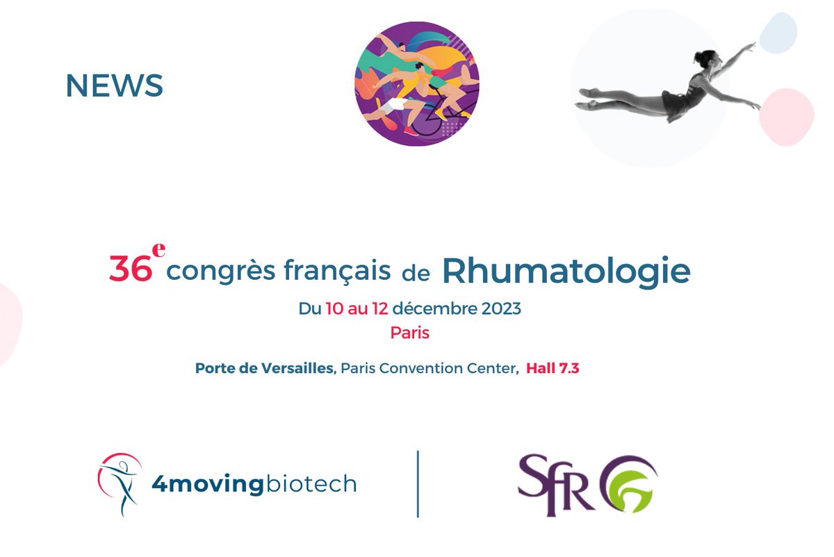 4Moving Biotech (@4moving_biotech) on Twitter photo 4Moving Biotech sera présent au 36e congrès de la Société Française de Rhumatologie, du 10 au 12 décembre 2023 à la Porte de Versailles. Le Pr <a href="/Larhumato/">francis berenbaum</a>, notre Directeur médical partagera nos dernières avancées dans l'arthrose du genou.
#Biotech #4P004 #Rhumatologie 4Moving Biotech sera présent au 36e congrès de la Société Française de Rhumatologie, du 10 au 12 décembre 2023 à la Porte de Versailles. Le Pr <a href="/Larhumato/">francis berenbaum</a>, notre Directeur médical partagera nos dernières avancées dans l'arthrose du genou.
#Biotech #4P004 #Rhumatologie