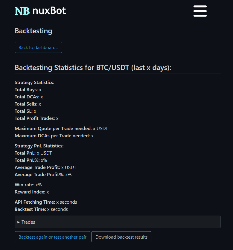 Joel_nuxBot's tweet photo. The best #trading bot is only as good as your strategy. That's why #nuxBot can show you exactly how much profit you would have made in the past. https://t.co/kveyKHeeYn