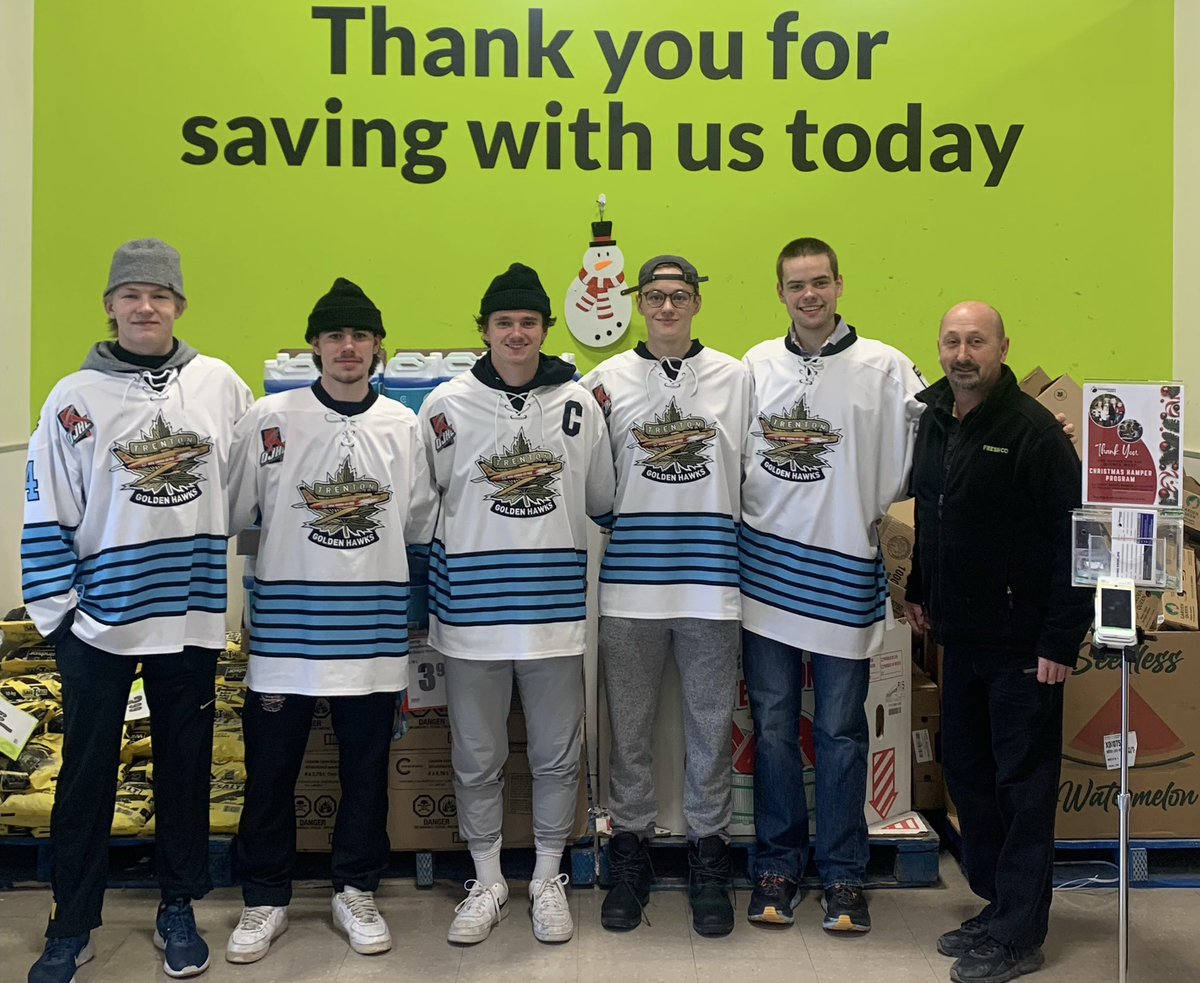 Thomas Kuipers, Charlie Key, Adam O’Marra, Luke Hampel &amp; Ben Bonisteel were at the Trenton FreshCo today (pictured FreshCo Owner Clarence), accepting donations for local Christmas Hampers and giving tickets away to donors. Thank you to the community for the generosity!