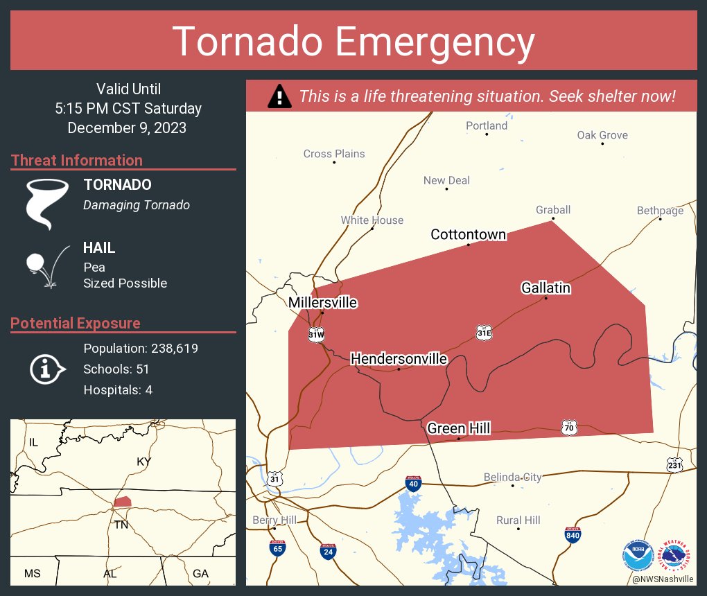 Tornado Emergency continues for Hendersonville TN, Gallatin TN and  Goodlettsville TN until 5:15 PM CST