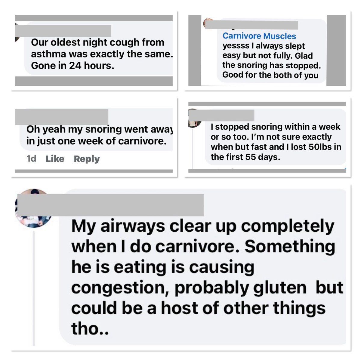 carnivormuscles's tweet photo. I received more testimonials backing up the post I made yesterday  #snoring #carnivorediet https://t.co/OxZ5dIn0tt