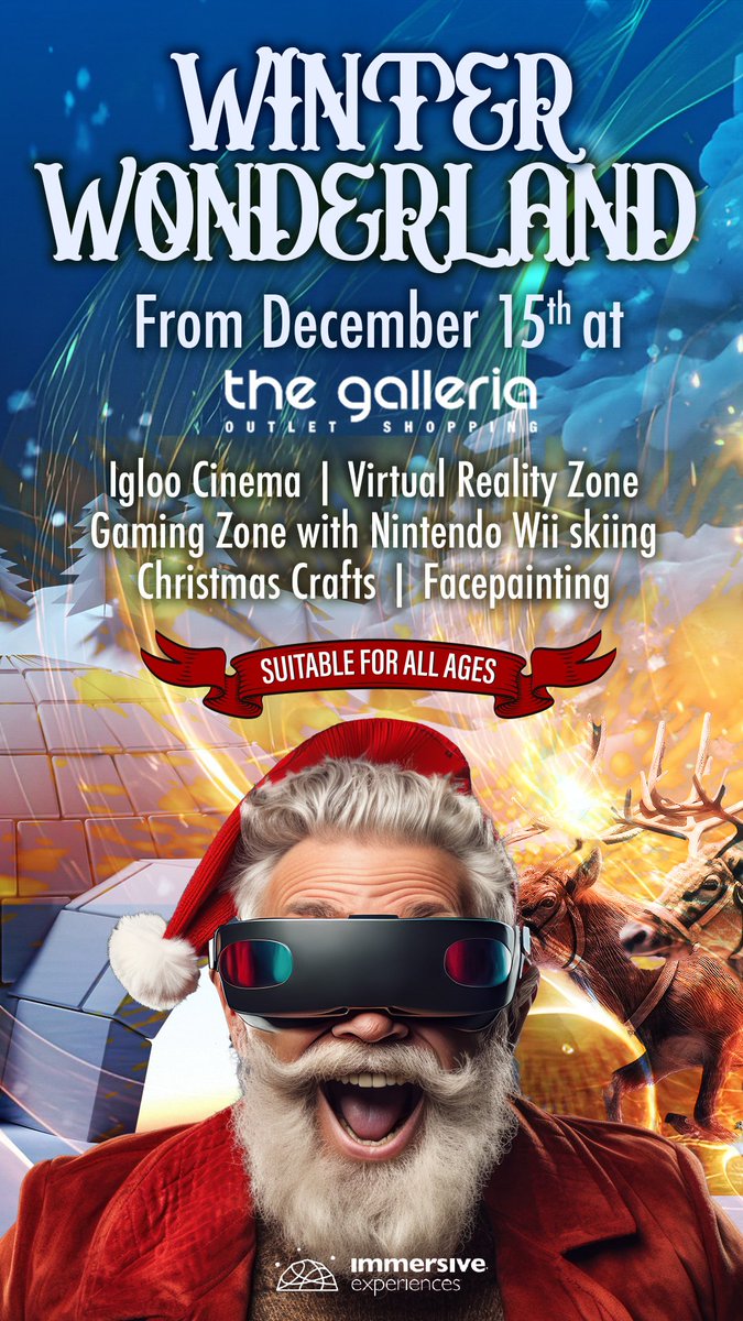 WINTER WONDERLAND @ The Galleria Outlet Shopping Centre

Only £10 a child (all ages, so big kids are welcome too) and supervising adults goes in free!
Dec 15th - 22nd 
10am-8pm weekdays
10am - 6pm Saturday
11am - 5pm Sunday

BOOK NOW!
winterwonderland.biz

#winterwonderland