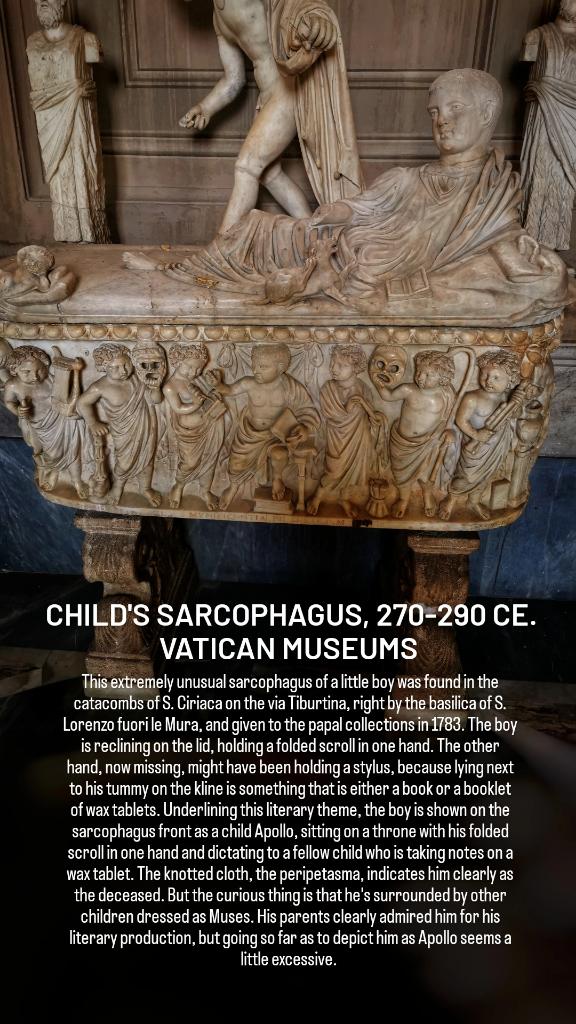 For a late #SarcophagusSaturday we're back in the treasure-house of the #VaticanMuseums to consider another lost author of antiquity, a nameless child, who died in #Rome in the later C3 CE and was immortalised by his parents as no less than #Apollo himself.