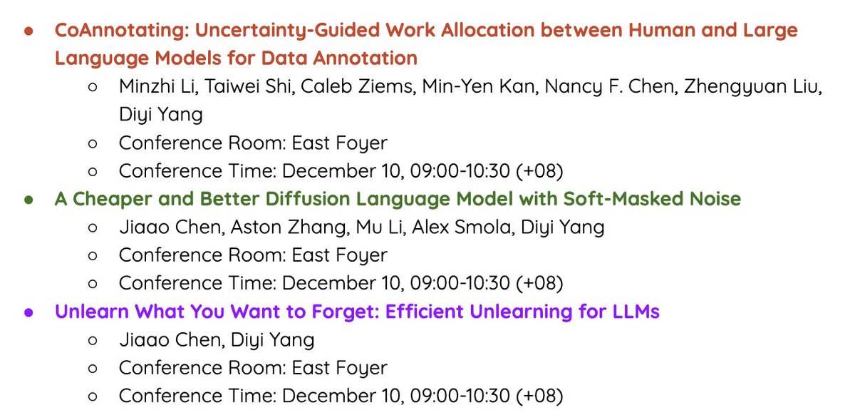 Day 3 of #EMNLP2023 Check out posters around #coannotating #diffusionLM #unlearning 🤓