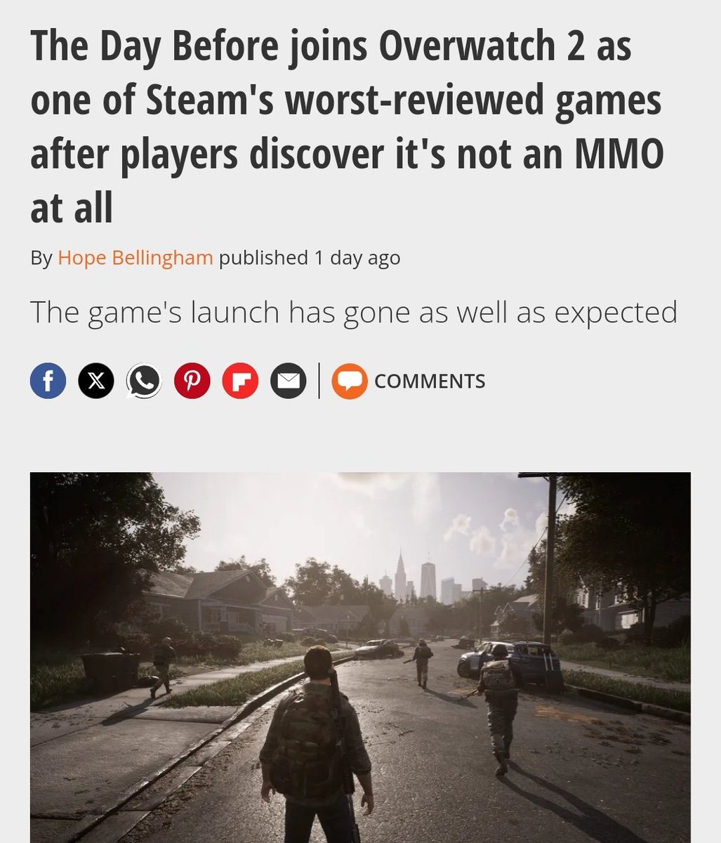 The Day Before joins Overwatch 2 as one of Steam's worst-reviewed games  after players discover it's not an MMO at all