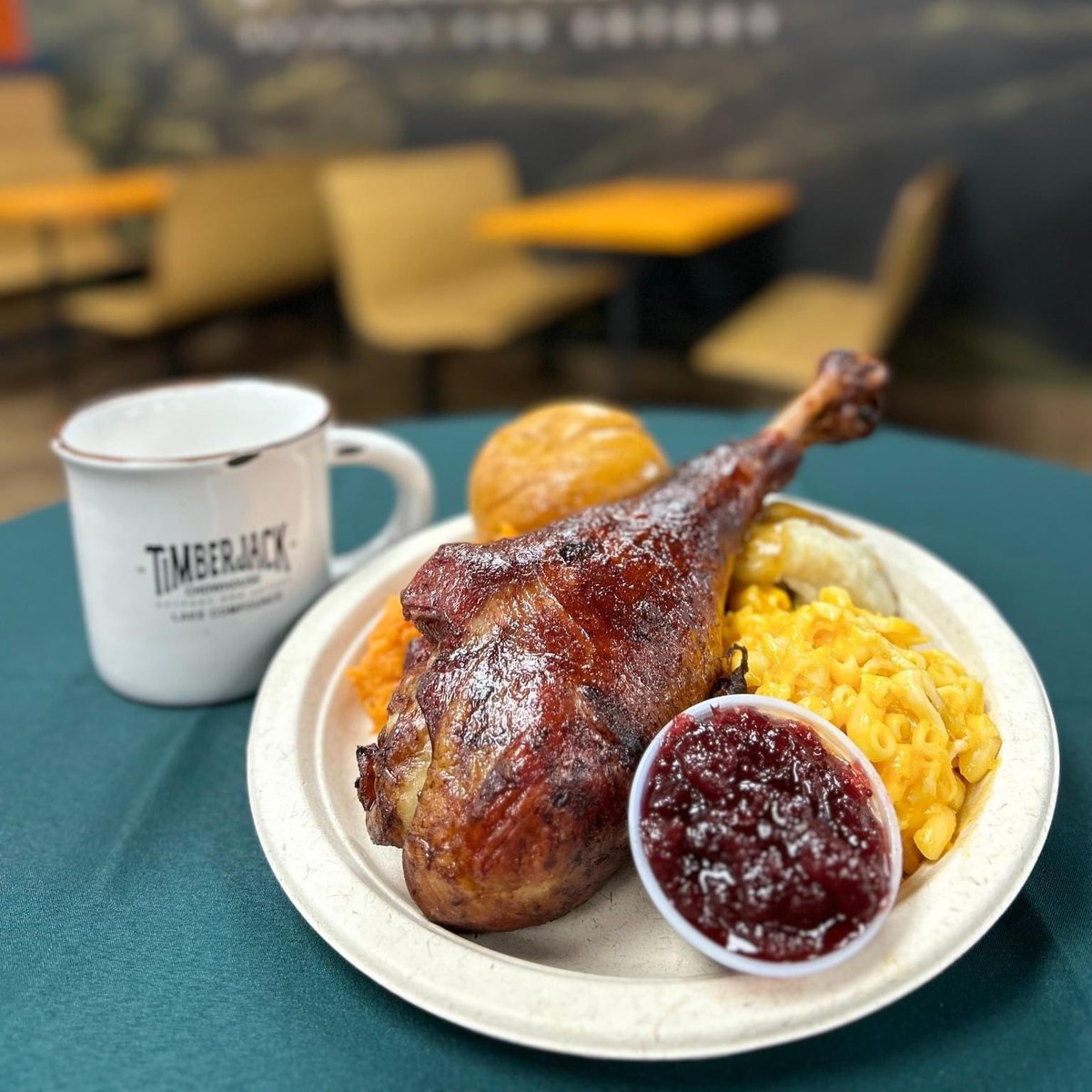 Winner, winner, turkey dinner 🦃

Feast your eyes on our Holiday Meal! Gobble up a roasted turkey leg, creamy mashed potatoes &amp; gravy, sweet potatoes, and mac &amp; cheese. Topped with cranberry sauce and a dinner roll to savor every last bit. 😋

Available at Timberjack Chowhouse!