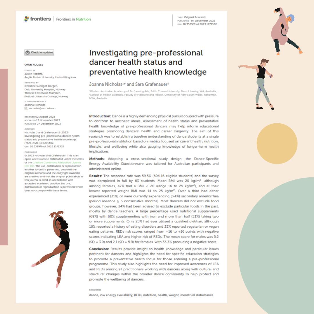 Awareness and risk of low energy availability and #REDs in pre-professional #dancers 🩰 Thanks to co-author @saragrafenauer and support from @RADheadquarters @drnickykeay @AusdancersO @EdithCowanUni @UNSW frontiersin.org/articles/10.33… #danceresearch #dancehealth #periods