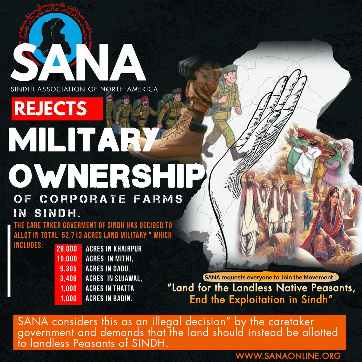 sindh_sana's tweet photo. Sindhi Association of North America (SANA) rejects military ownership of corporate farms in Sindh.

#SayNotomilitaryfarms
#SindhRejectsMilitaryFarms #SANA #Sindh https://t.co/bdaWlijUV6