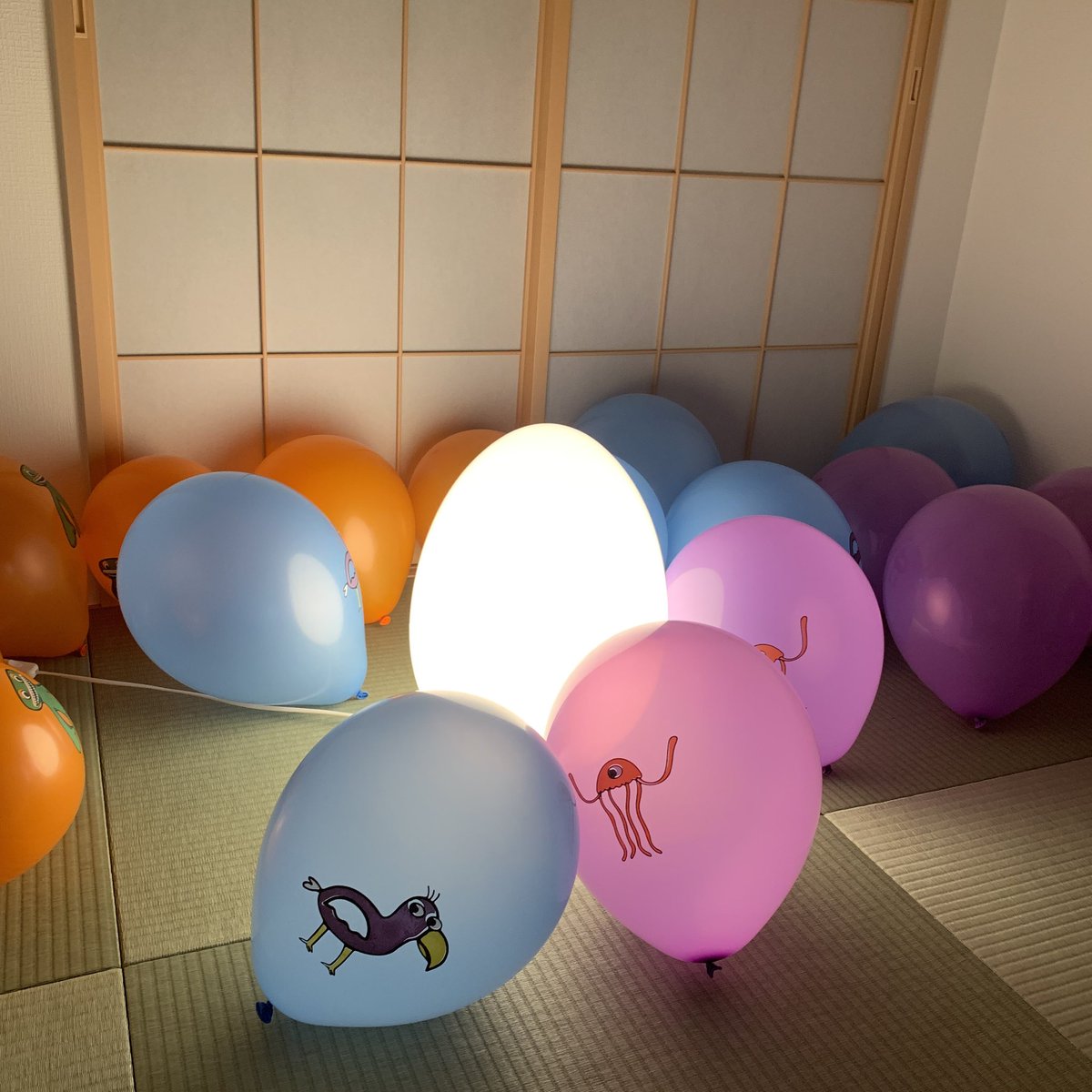 babachan0223's tweet photo. 息子の誕生日用に風船たくさん膨らませたら、チームラボのような和室ができた…。 https://t.co/yhaRVdg9yF