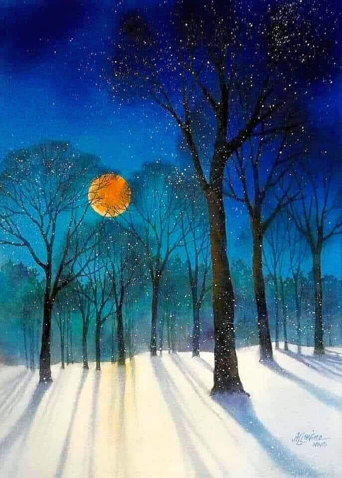 “Snow Moon” watercolor By Alexis Lavine