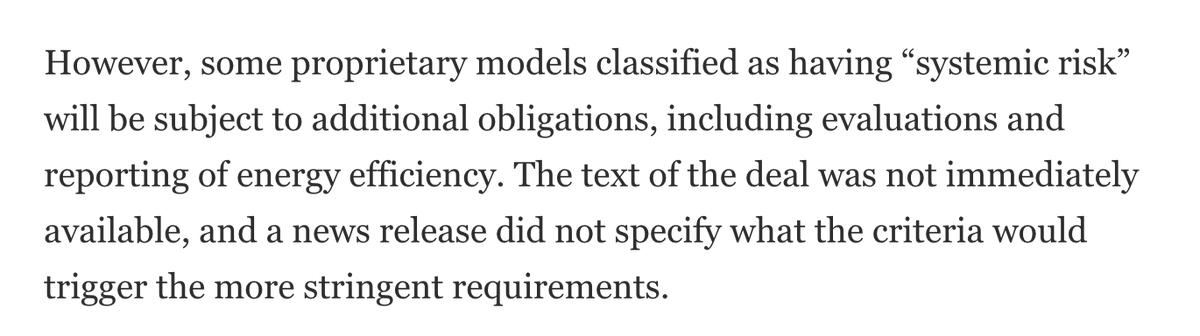 Another pearl from Europe's AI Act: models classified as having "systemic risk" will have to report . . . their energy efficiency. What are those Eurocrats smoking?