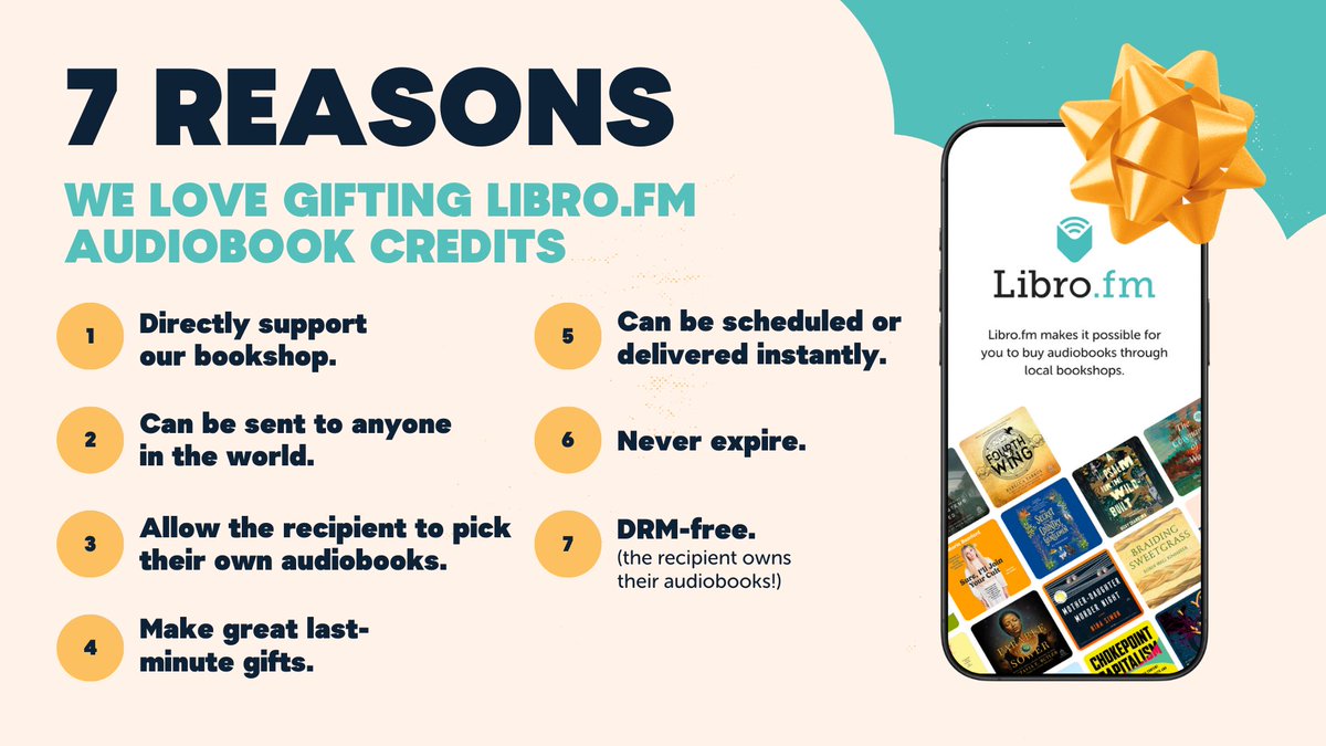 Need a last-minute gift?! Gift a Libro.fm credit bundle instantly to anyone in the world and support us at the same time. Shop now at libro.fm/gift?undertheu…
