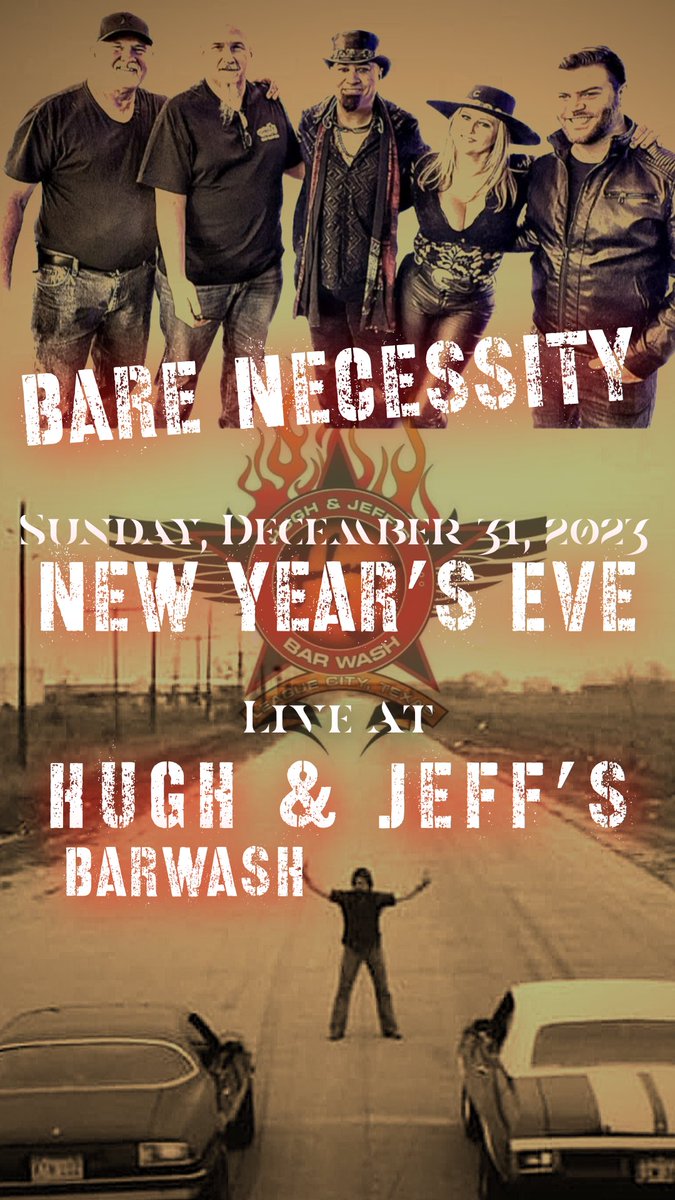 Bare Necessity will be hosting the NYE party at Hugh & Jeff’s Sunday, December 31, 2023. Come help us bring in the new year proper. #barenecessityband #americanband #partyband #rockband #tequilacowboys #hughandjeffs #newyears2024 #nye2024