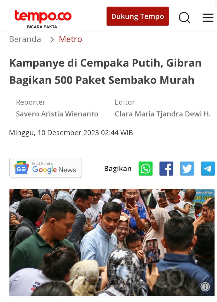 Baru 2 hari yang lalu <a href="/bawaslu_RI/">Bawaslu RI</a> menyatakan bahwa pembagian sembako saat kampanye termasuk politik uang dan bisa dipidana...

Hari ini cawapres Gibran Rakabuming melakukan kampanye di Cempaka Putih, Jakarta Pusat dengan membagikan 500 paket sembako murah...

Ayo, kita tunggu apa