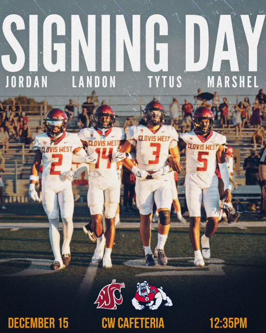 Clovis West Football (@cw__football) on Twitter photo Come out and celebrate these young men who are achieving their dream of signing D-1 scholarships! <a href="/Jordan2pierro/">๐๐จ๐ซ๐๐๐ง ๐๐ข๐๐ซ๐ซ๐จ๐ท๏ธ.</a> <a href="/Landon14Wright/">Landon Wright</a> <a href="/KhajaviTytus/">Tytus Khajavi</a> <a href="/MarshelSanders/">Marshel Sanders</a> Come out and celebrate these young men who are achieving their dream of signing D-1 scholarships! <a href="/Jordan2pierro/">๐๐จ๐ซ๐๐๐ง ๐๐ข๐๐ซ๐ซ๐จ๐ท๏ธ.</a> <a href="/Landon14Wright/">Landon Wright</a> <a href="/KhajaviTytus/">Tytus Khajavi</a> <a href="/MarshelSanders/">Marshel Sanders</a>