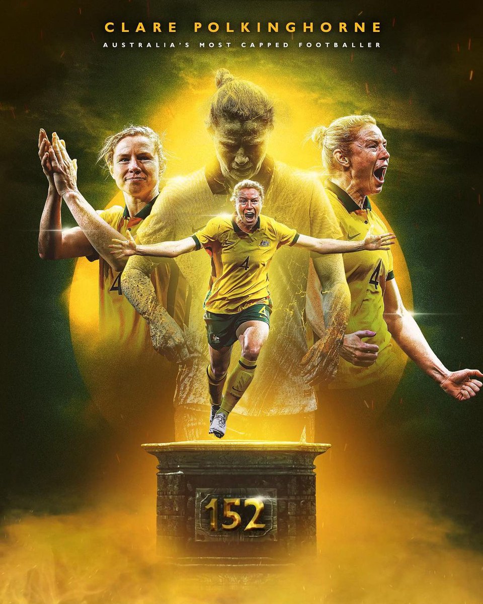 TheMatildas's tweet photo. 2️⃣3️⃣ Moments from 2023

𝗠𝗼𝗺𝗲𝗻𝘁 #𝟮: 𝗣𝗼𝗹𝗸𝘀 𝗯𝗲𝗰𝗼𝗺𝗲𝘀 𝗔𝘂𝘀𝘁𝗿𝗮𝗹𝗶𝗮'𝘀 𝗺𝗼𝘀𝘁-𝗰𝗮𝗽𝗽𝗲𝗱 𝗳𝗼𝗼𝘁𝗯𝗮𝗹𝗹𝗲𝗿

Earlier this year, @clarepolks89 became Australia's most-capped footballer, making her 152nd appearance in green &amp; gold! 💚💛

#Matildas https://t.co/OetUf1If5l
