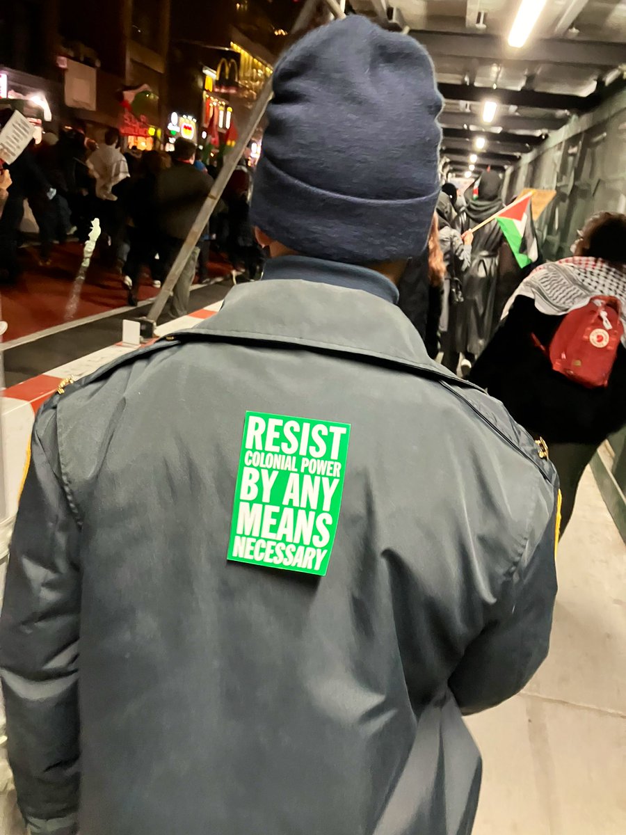 “Resist colonial power by any means necessary”

This NYPD cop unknowingly got redecorated with an anti-colonial sticker earlier today during the #FreePalestine march in NYC.