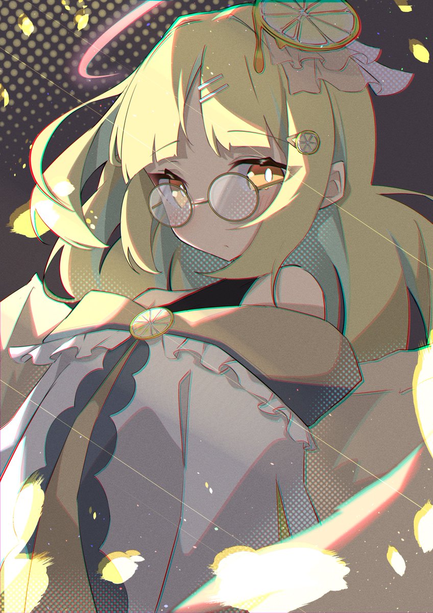 1girl solo glasses hair ornament blonde hair yellow eyes round eyewear  illustration images