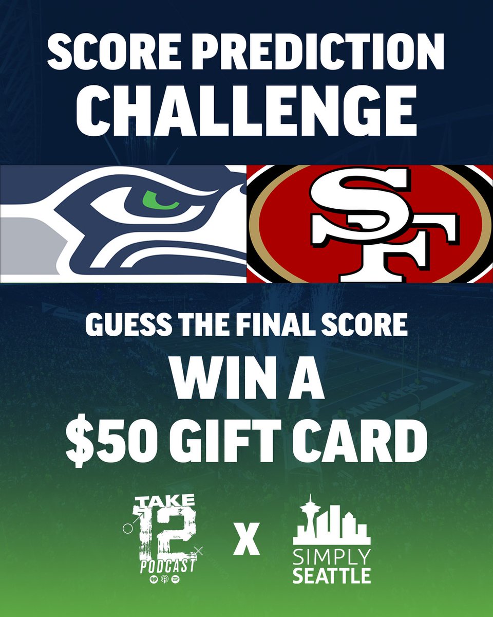 Score Prediction Challenge! Reply with your prediction for the final score of the #SEAvsSF game before kickoff. Be sure to follow us, @simplyseattle, repost, & reply with your guess to be entered to win! Check out our post on Instagram for official rules.