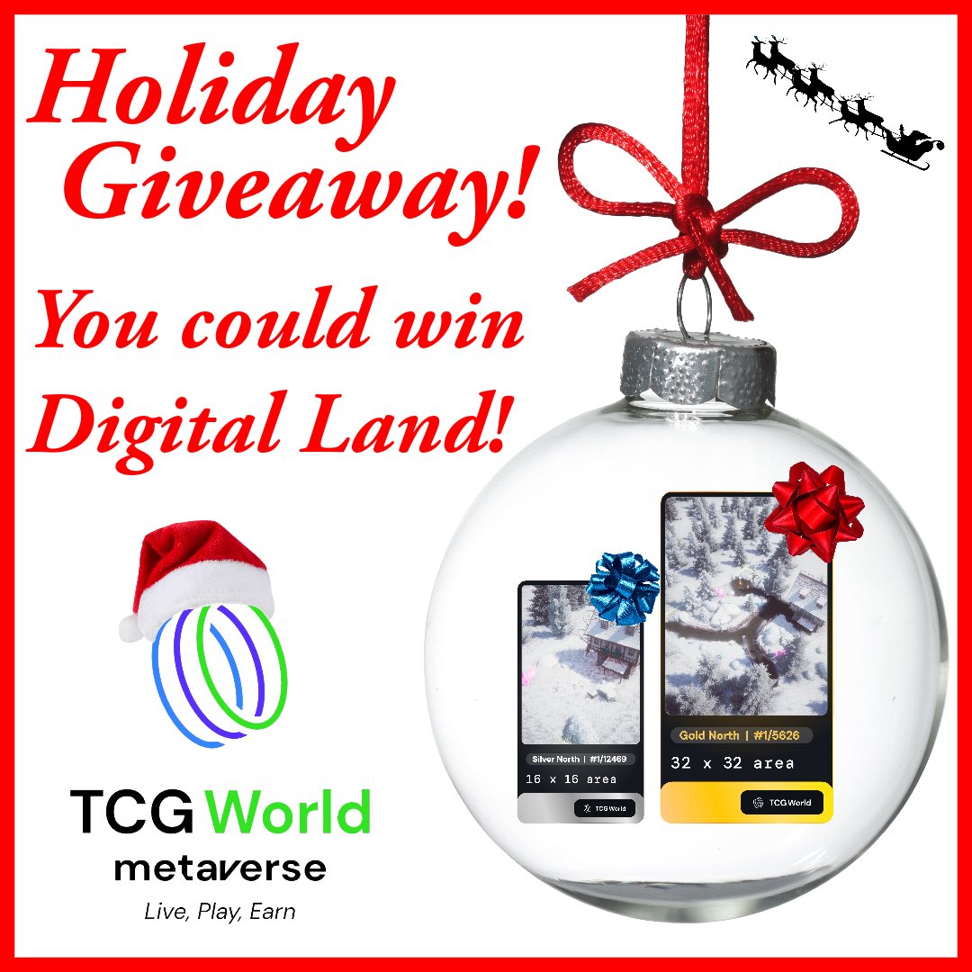Week 2 of our Holiday Giveaways are underway! ☃️

Celebrate the festive season with us and have the chance to win Digital Land in TCG World! 🎄🎄

❕Anyone can participate❕
👇 Link to enter below. Good luck!