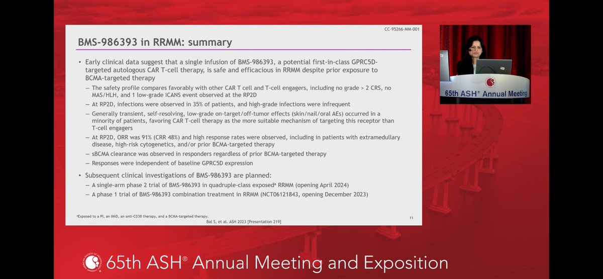 Very high activity with little disgeusia and skin toxicity. CAR-T may be the best way to hit GPRC5D. Terrific presentation by ⁦<a href="/SusanBal9/">Susan Bal</a>⁩ #ASH23 ⁦<a href="/BerdejaJesus/">Jesus Berdeja, MD</a>⁩ ⁦<a href="/ldandersonjr/">Larry Anderson,MD,PhD,FACP</a>⁩ ⁦<a href="/OmarNadeemMD/">Omar Nadeem</a>⁩
