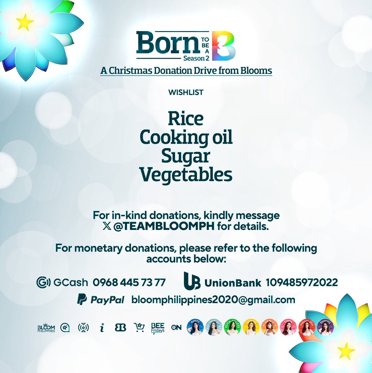 BiniGwenOFC's tweet photo. Hayo, Blooms!
Let's celebrate this season of giving with love and support for the kids of CHELK πΈ
Donations are still open! Any kind of donations will be highly appreciated. Thank you so much π
#B2BAB #BINI @BINI_ph https://t.co/D5gF8lSrG1