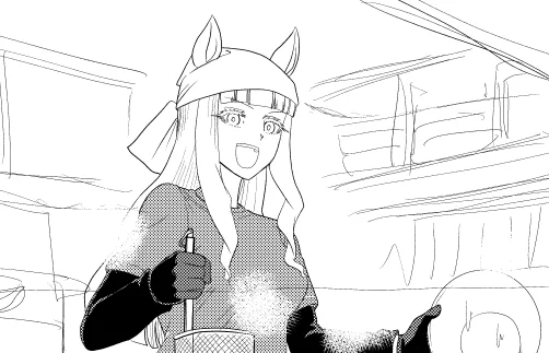 眠気覚ましのおかげでいいゴルシ(ラーメン屋のすがた)が描けましたわ…(これほっかむりしてる意味ないな…まぁええやろの精神)