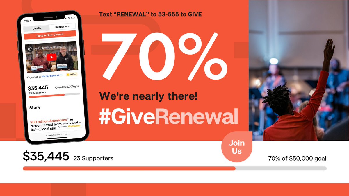 LET'S GO! We're almost there! 
Check out givebutter.com/harbornetwork or text "RENEWAL" to 53-555 for more ways to partner and give to #GiveRenewal today.