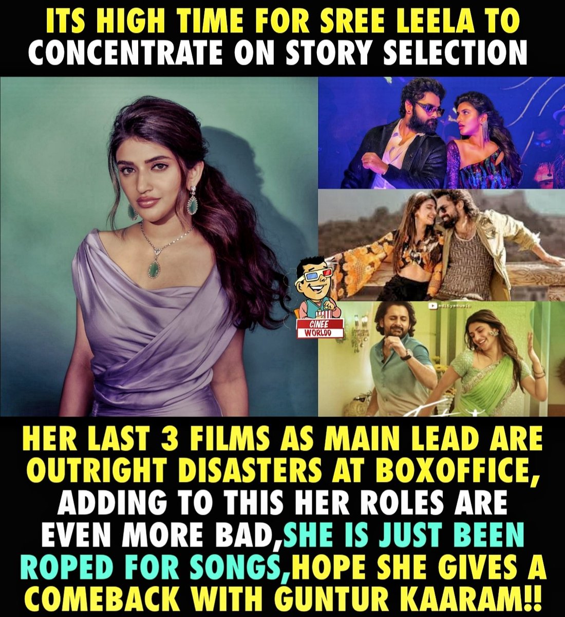 It High Time For #SreeLeela To Concentrate On Script Selection!!

#Skanda #Rapo #AadiKeshava #PanjaVaisshnavtej #ExtraOrdinaryMan #Nithiin #MaheshBabu #Gunturkaaram #Cinee_Worldd