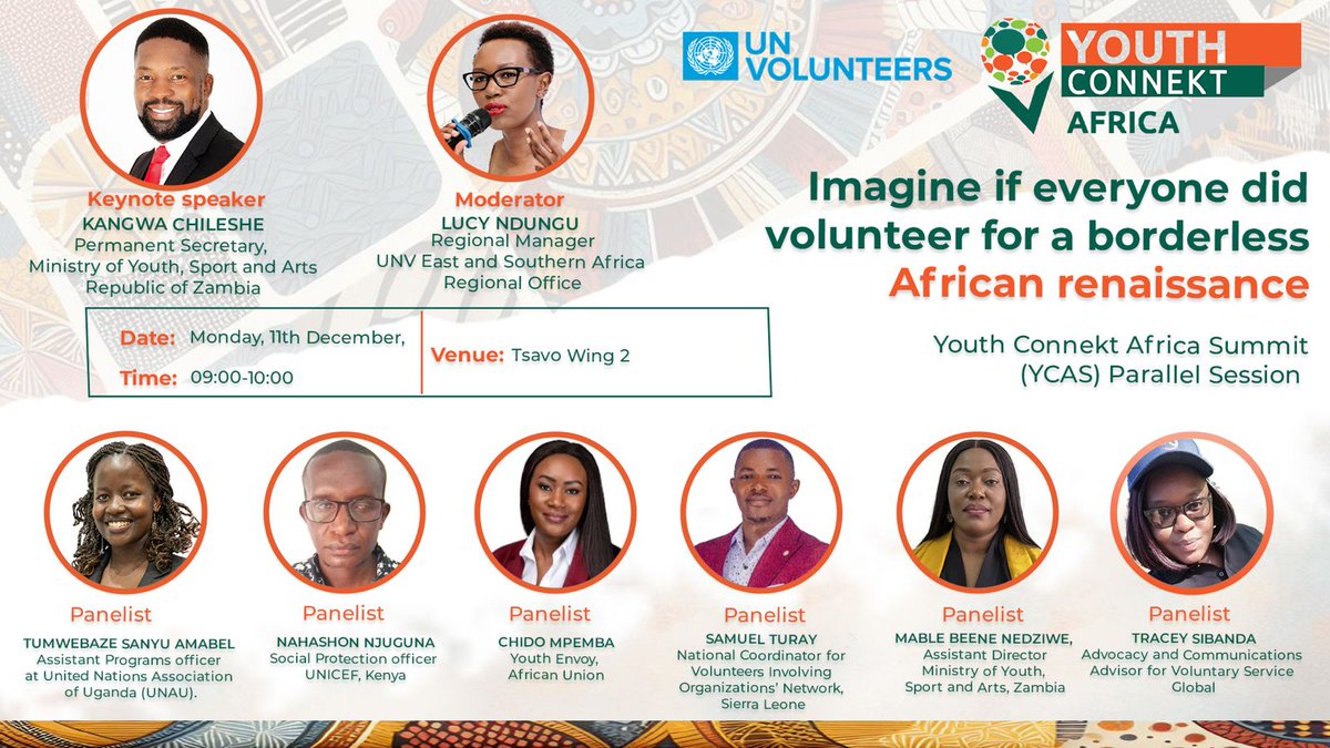 @UNVKenya @UNDPKenya @UnKenya @UNVolunteers @UNICEFKenya @UNFPAKen @YouthConnektAf @YouthConnekt @moyasa_ke @NYC_YouthVoice @WilliamsRuto @ahunnaeziakonwa @StateHouseKenya @UNDPAfrica @UNDP @SWJacksonUN @AnneWaiguru At the #YouthConnektAfrica2023, UNV is co-hosting a dialogue titled “Imagine if everyone did volunteer for a borderless African renaissance” 🗓️ 11 Dec, 9am EAT 📍 Tsavo Wing 2 @KICC_kenya Use #54FacesofAfrica & #IfEveryoneDid to share your thoughts & join the conversation.