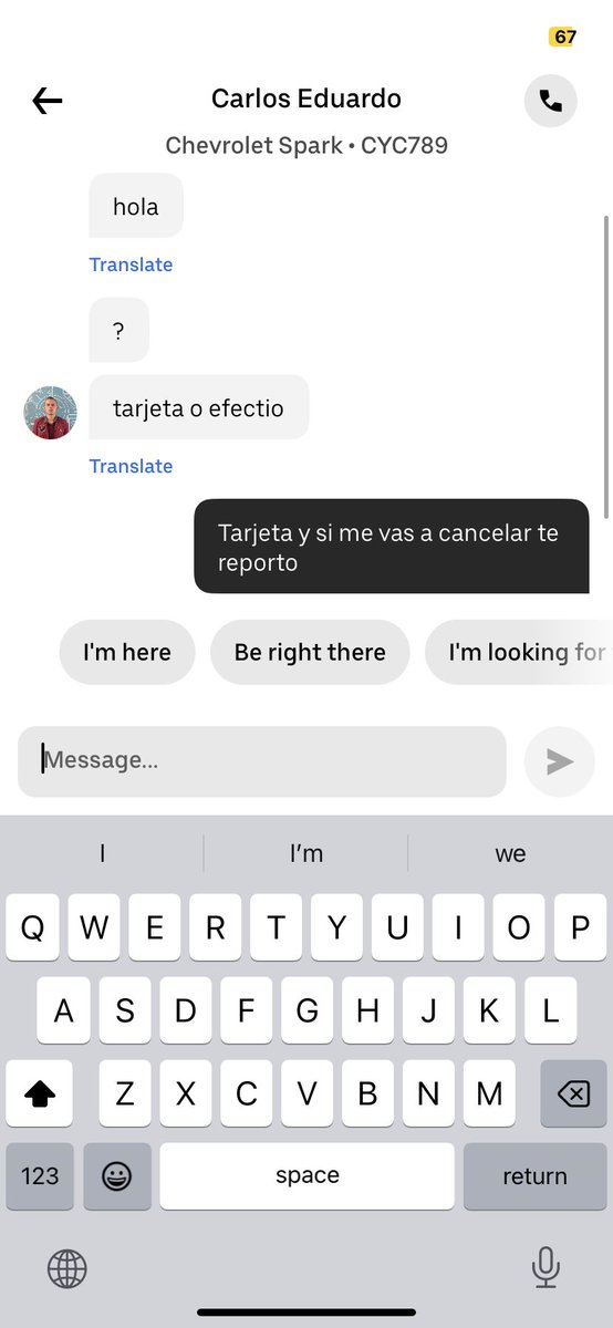 malerojasb's tweet photo. Quiero reportar al conductor del vehículo de placas CYC 789 que ante la pregunta (que me tiene cansada) que si voy a pagar en tarjeta o efectivo me responde con insultos y agresiones… si esto es así por mensaje, como será con el servicio????  Absurdo @Uber_Col https://t.co/GR2EF6ySjB
