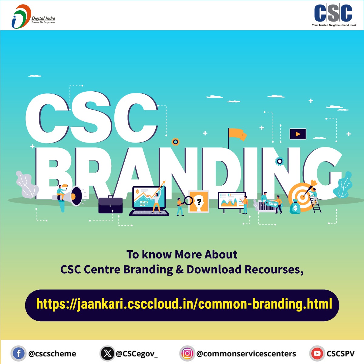 CSCegov_'s tweet photo. Dear VLEs, have you changed your CSC centre Branding yet?

If not, visit the following link to learn about CSC Centre branding &amp; download recourses now. https://t.co/LDV3xyJYJ7
 
#CSC #DigitalIndia #CSCBranding #CSCJaankariSuvidhaPostal #RuralEmpowerment #DigitalInclusion https://t.co/JG2NFBjbgw