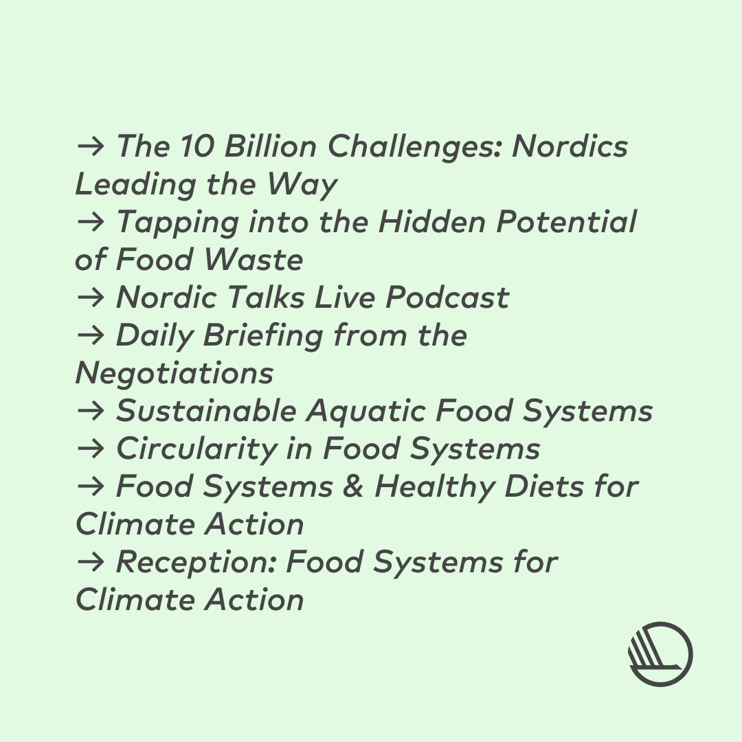 Today, the Nordics are setting the table for global leaders and experts to explore pathways to healthy and sustainable food systems at #COP28. Visit us in the Blue Zone, OPPORTUNITY PETAL, ZONE B6, BUILDING 75! Or watch live here: norden.org/en/information…