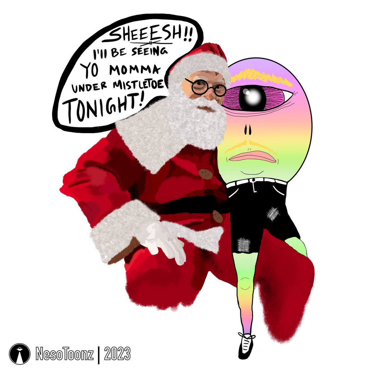 nesotoonz's tweet photo. Ethan hasn’t missed a day believing in Santa since this encounter. 🎅🏼
#Santa #Naughty #AlienCartoon #Nesotoonz #Northpole #Cyclops #Mistletoe #IntergalacticLove #Love #Spicy #Nice #VERYNice #loveit https://t.co/3B1wsap1pO