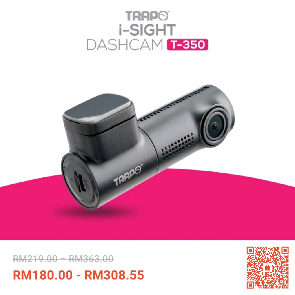 Check out [NEW] TRAPO i-SIGHT T350 2K Dashcam at 31% off! RM180.00 - RM308.55 only. Get it on Shopee now! shope.ee/A9rBxoj9wv?sha… #ShopeeMY