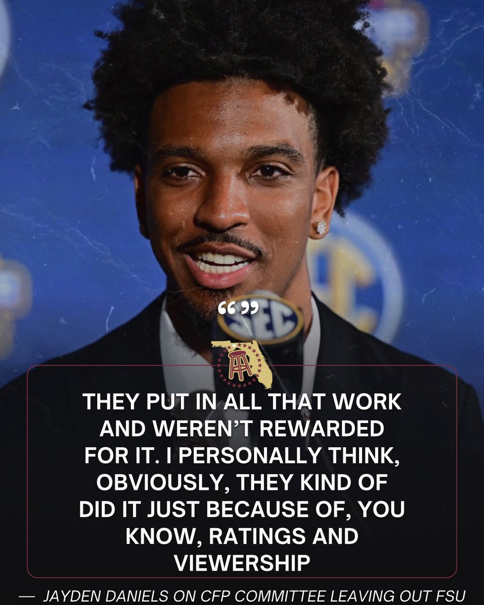 FSU_Barstool's tweet photo. Heisman winner Jayden Daniels’ take on FSU being screwed https://t.co/A2b1MyB1Xp
