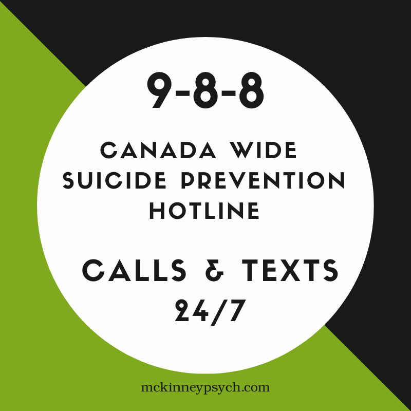 Canada Wide Suicide Prevention and Mental Health Crisis Hotline.      Just dial 9-8-8.        
 24 hours a day, 7 days a week.

PLEASE save this to your phone (and your teen's phone). You never know when they need to assist a friend with thoughts of suicide.