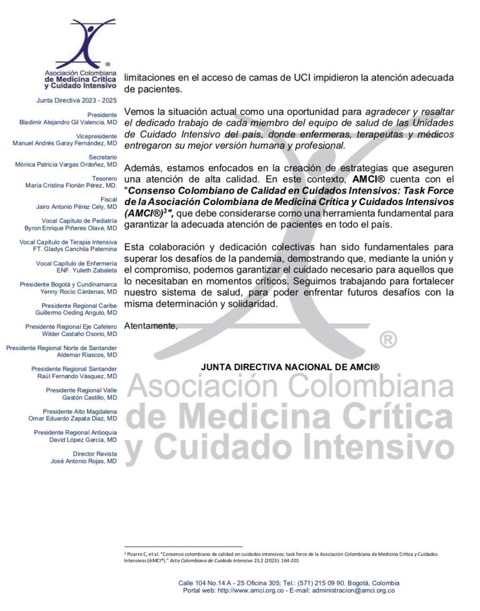 Reconocimiento y gratitud por el dedicado trabajo de cada uno de los integrantes del equipo de salud de UCI del país.  Enfermeras, terapeutas y médicos entregaron su mejor versión humana y profesional y en algunos casos, dieron su vida intentando salvar vidas  🙏🏼 <a href="/AMCI_Colombia/">AMCI</a>