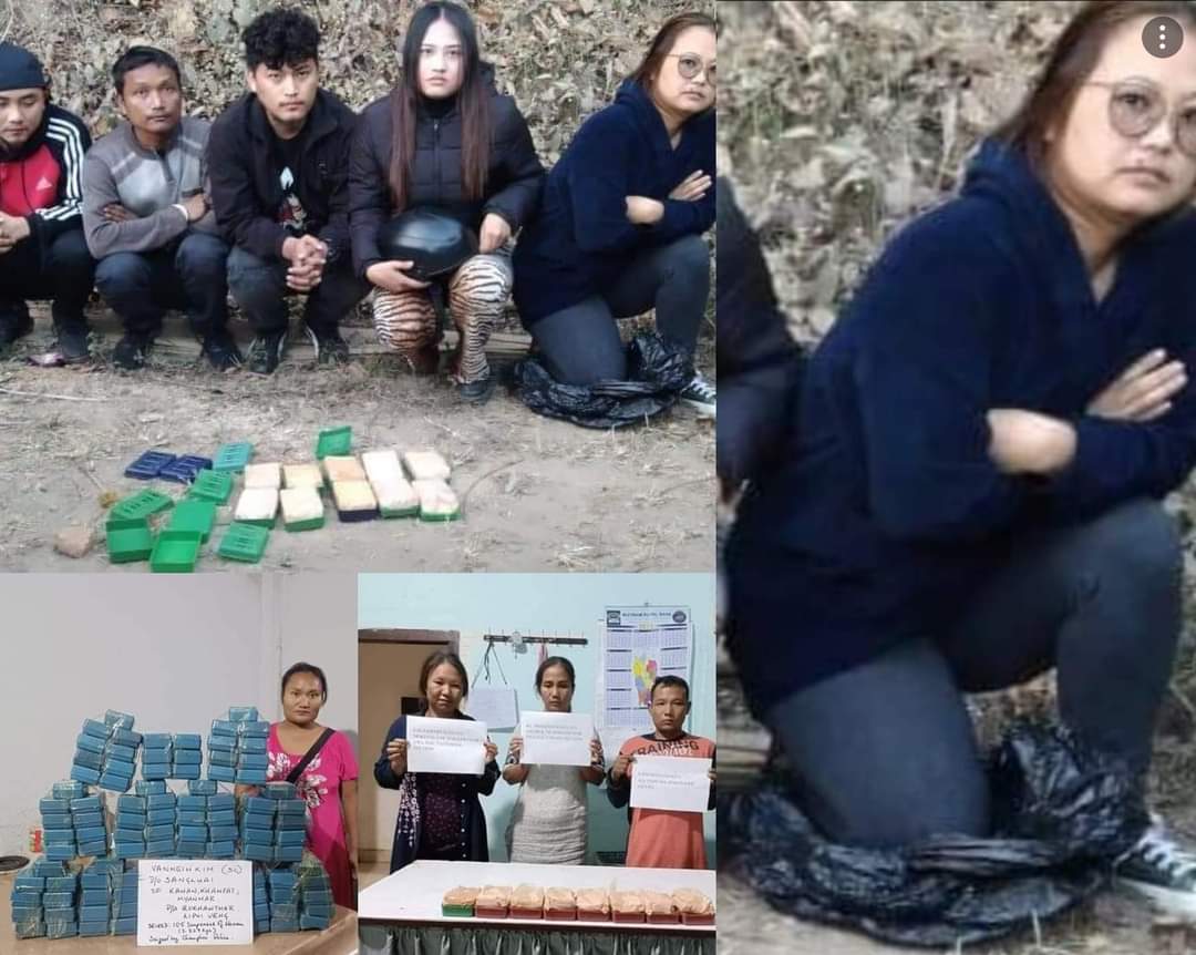 Khuman_ningthou's tweet photo. #ProudToBeKuki

#BeingKuki
#kuki women caught with #Drugs &amp; possing while taking photo.
shameless kuki feel proud to be caught with Drugs. https://t.co/GnnGtzKcwl