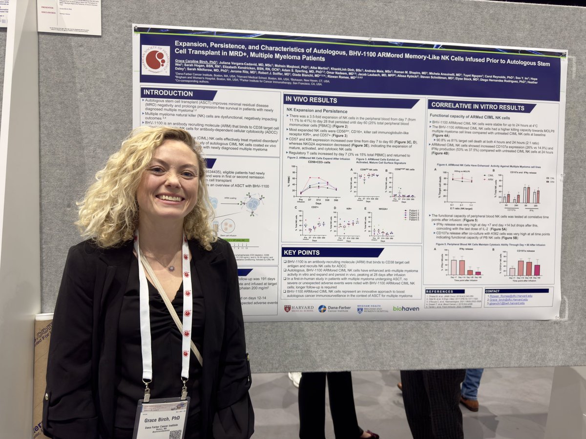 romeerizwan's tweet photo. Incredibly proud of ⁦⁦@graceandscience⁩ from my lab who is presenting our work using mem-NK cells in MRD+ myeloma, collaboration with ⁦@TheBianchiLab⁩ ⁦@DanaFarber⁩ ⁦@DanaFarberNews⁩ #romeelab #NK #myeloma #ASH23 https://t.co/ZG0f5kiMEd