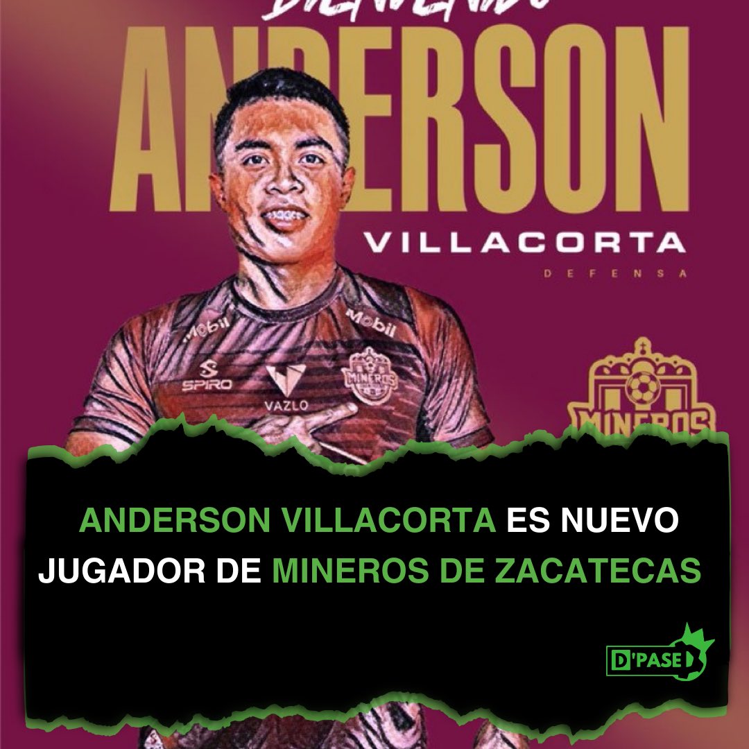 ¡NUEVO RETO! Anderson Villacorta 🇵🇪 es nuevo jugador de Mineros de Zacatecas 🇲🇽. El defensor central compartirá equipo con Diether Vásquez 🇵🇪 (ambos ex jugadores de la Universidad César Vallejo). #Dpase #minerosdezacatecas #LigaMX ✍🏻: @ValeriaNoriegaF